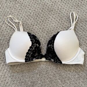 Victoria's Secret White Bra with Black Lace Detail- Push Up Bra